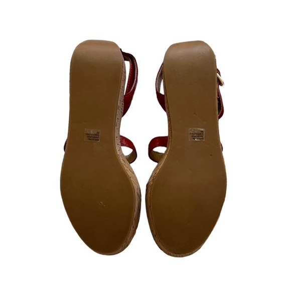 Michael Kors Burnt Orange Crinkled Patent Leather Nash Wedge Sandals Size 8 - Picture 8 of 10